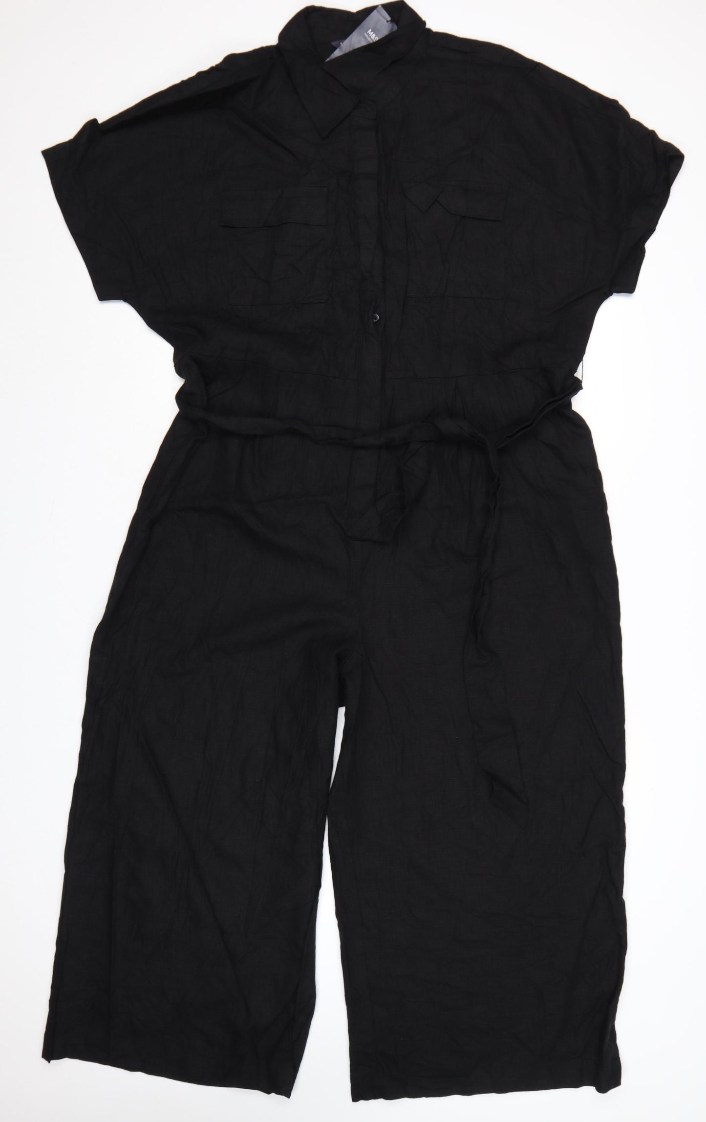 Marks and Spencer Women’s Black Size 20 Linen Blend Utility Jumpsuit Belted
