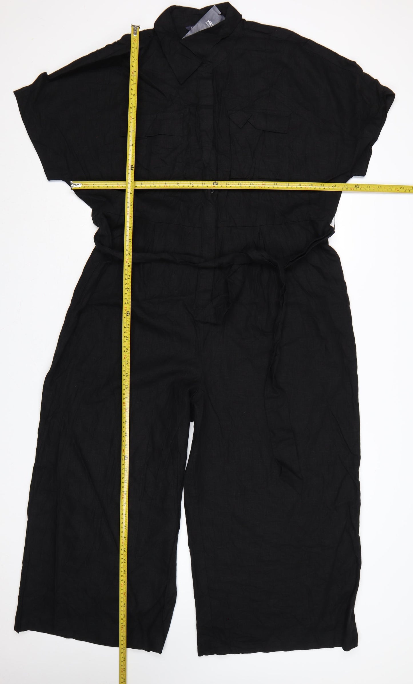 Marks and Spencer Women’s Black Size 20 Linen Blend Utility Jumpsuit Belted