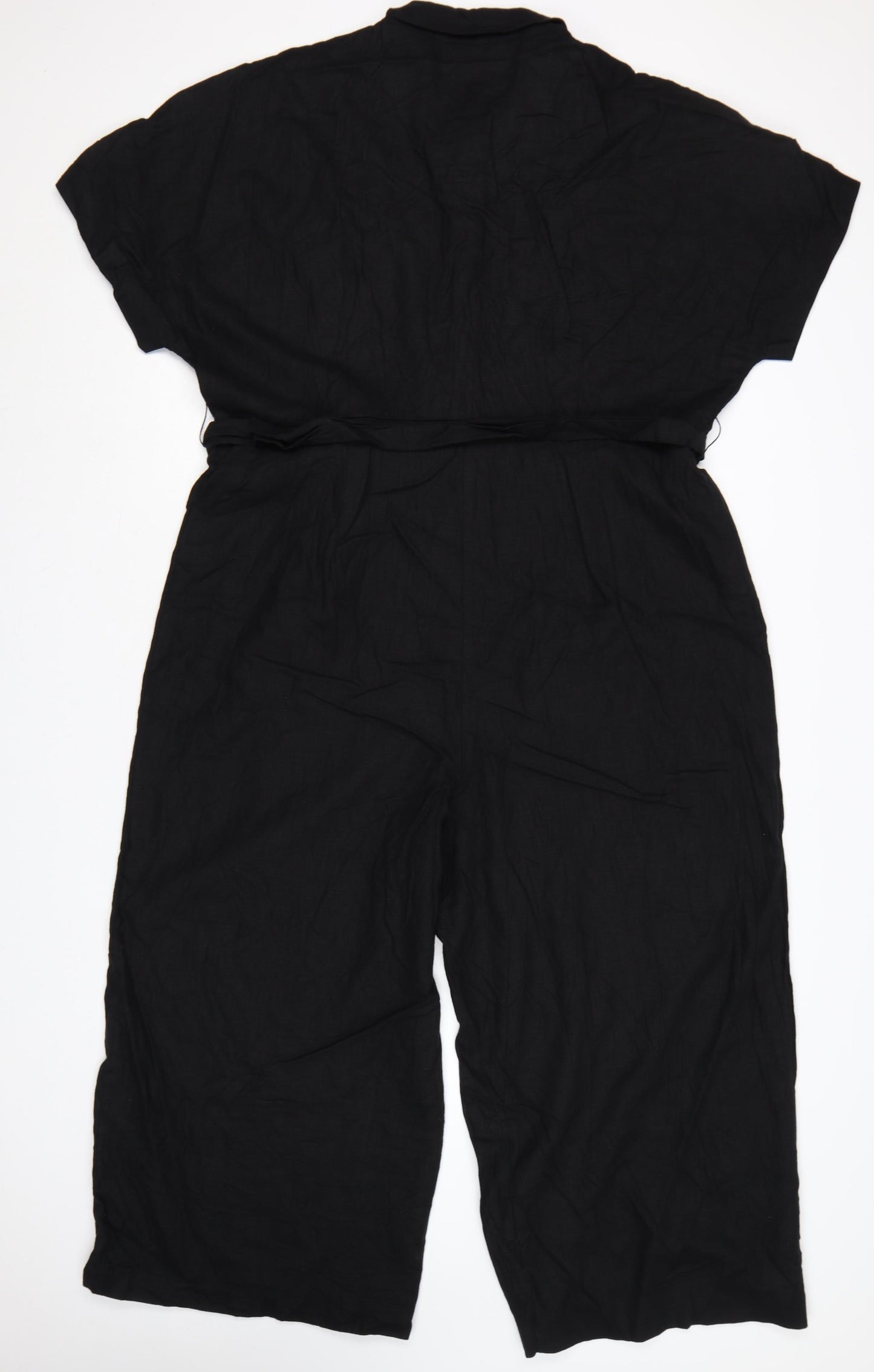 Marks and Spencer Women’s Black Size 20 Linen Blend Utility Jumpsuit Belted