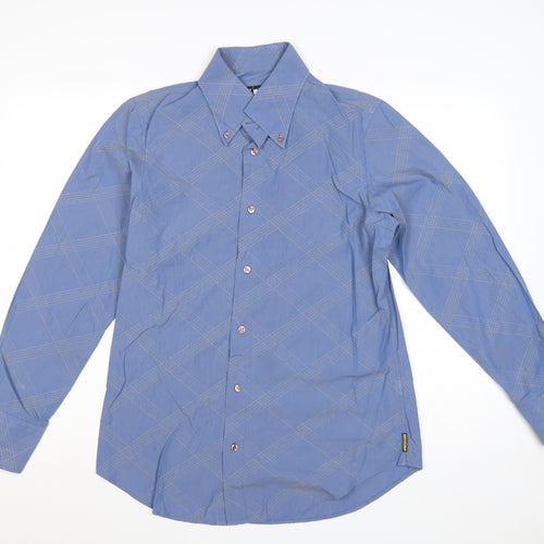 Armani Jeans Men's Blue M Cotton Check Button-Down Long Sleeve Shirt