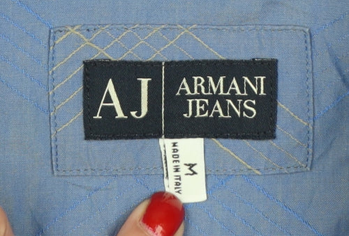 Armani Jeans Men's Blue M Cotton Check Button-Down Long Sleeve Shirt