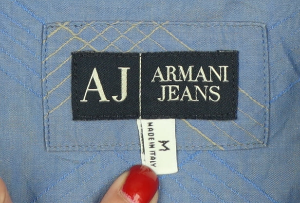 Armani Jeans Men's Blue M Cotton Check Button-Down Long Sleeve Shirt