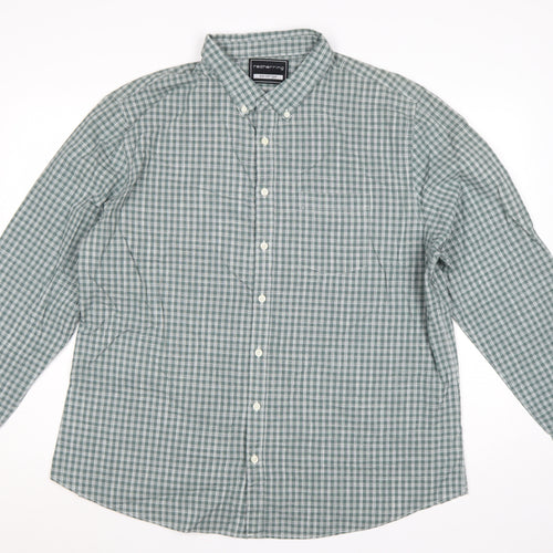 Red Herring Men’s Green Check Cotton Button-Down Shirt 2XL Long Sleeve