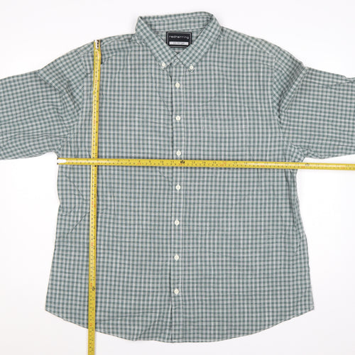Red Herring Men’s Green Check Cotton Button-Down Shirt 2XL Long Sleeve
