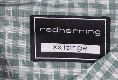 Red Herring Men’s Green Check Cotton Button-Down Shirt 2XL Long Sleeve
