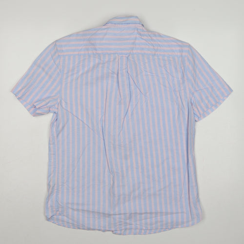 Marks & Spencer Men's Blue Pink Stripe M Regular Fit Short Sleeve Shirt