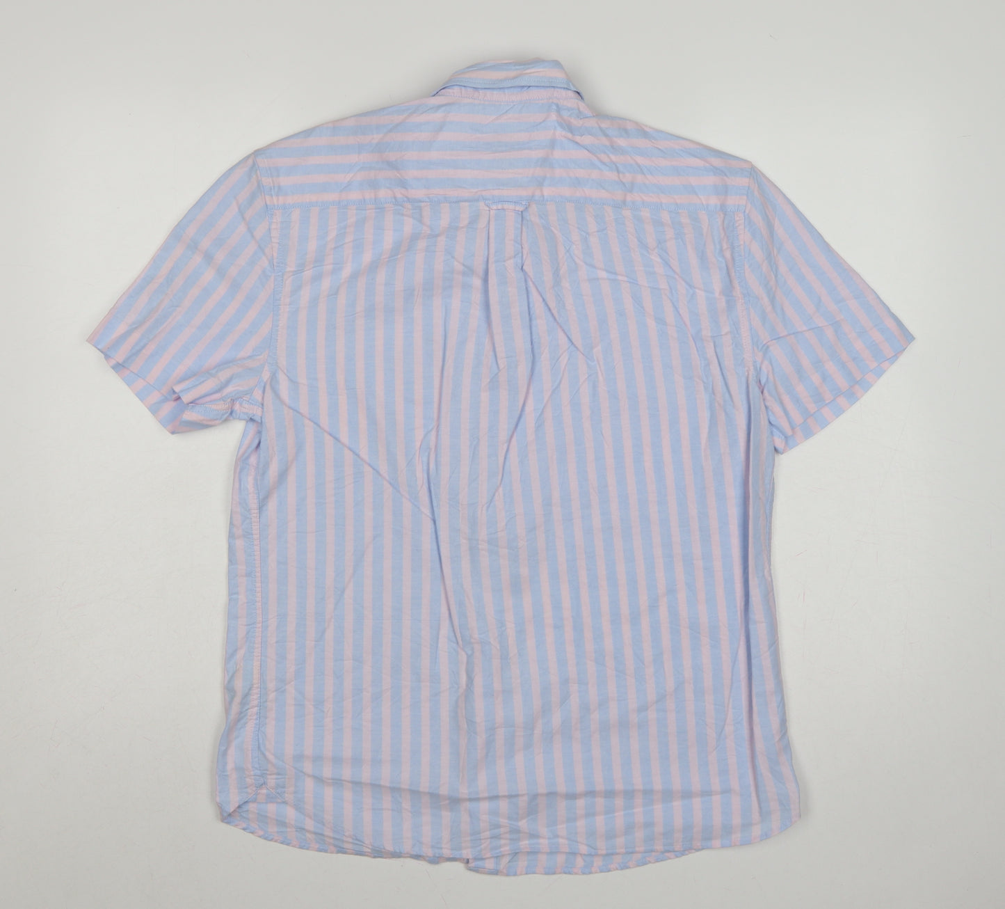 Marks & Spencer Men's Blue Pink Stripe M Regular Fit Short Sleeve Shirt