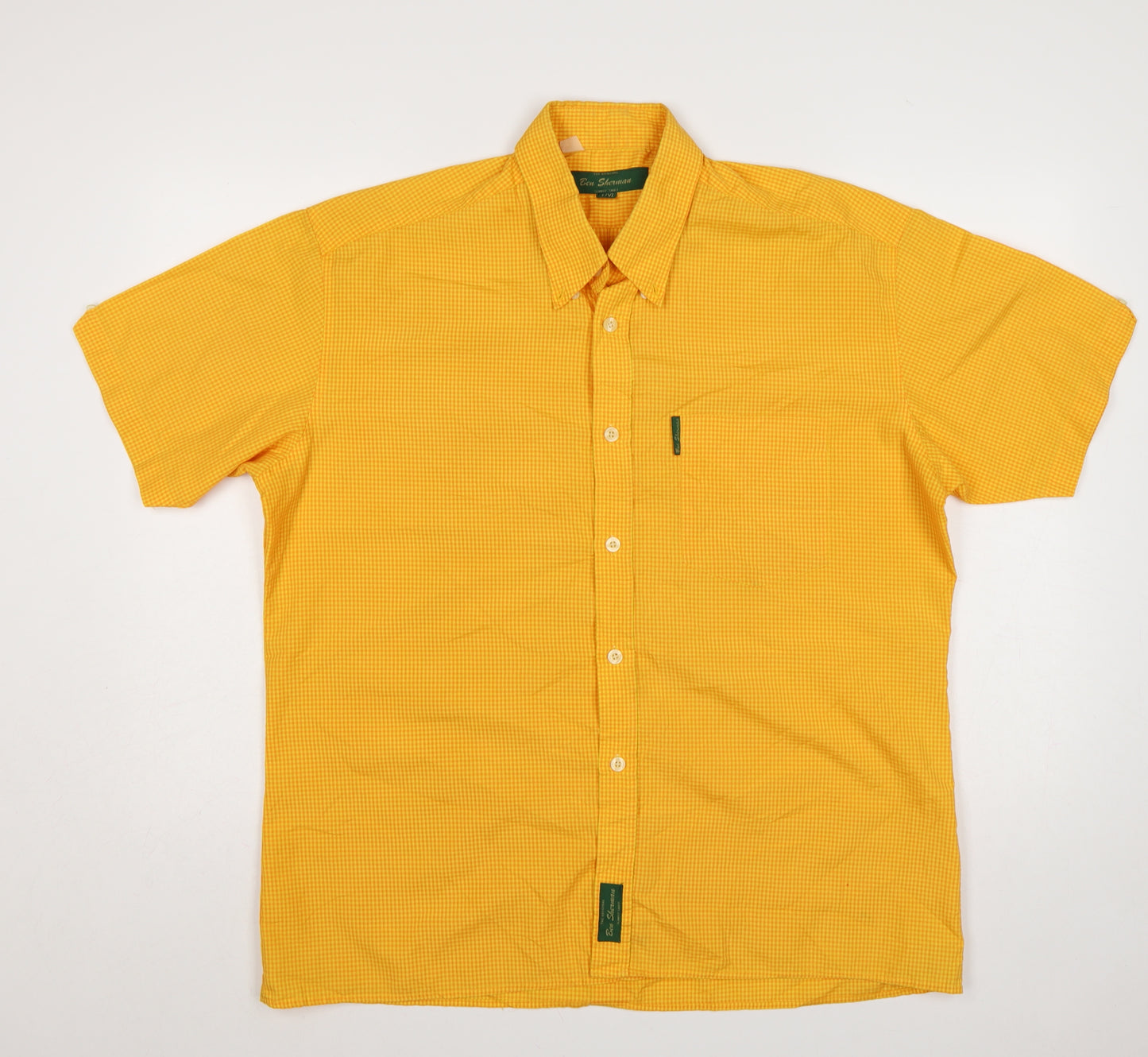 Ben Sherman Men’s Yellow Check Slim Fit XL Short Sleeve Shirt