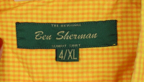 Ben Sherman Men’s Yellow Check Slim Fit XL Short Sleeve Shirt