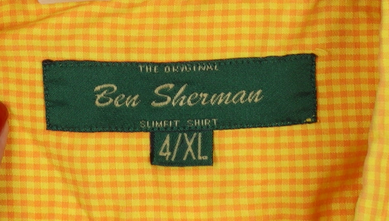 Ben Sherman Men’s Yellow Check Slim Fit XL Short Sleeve Shirt