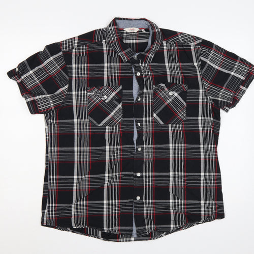 Lee Cooper Men’s Black Plaid Short Sleeve Button-Up Shirt L Cotton