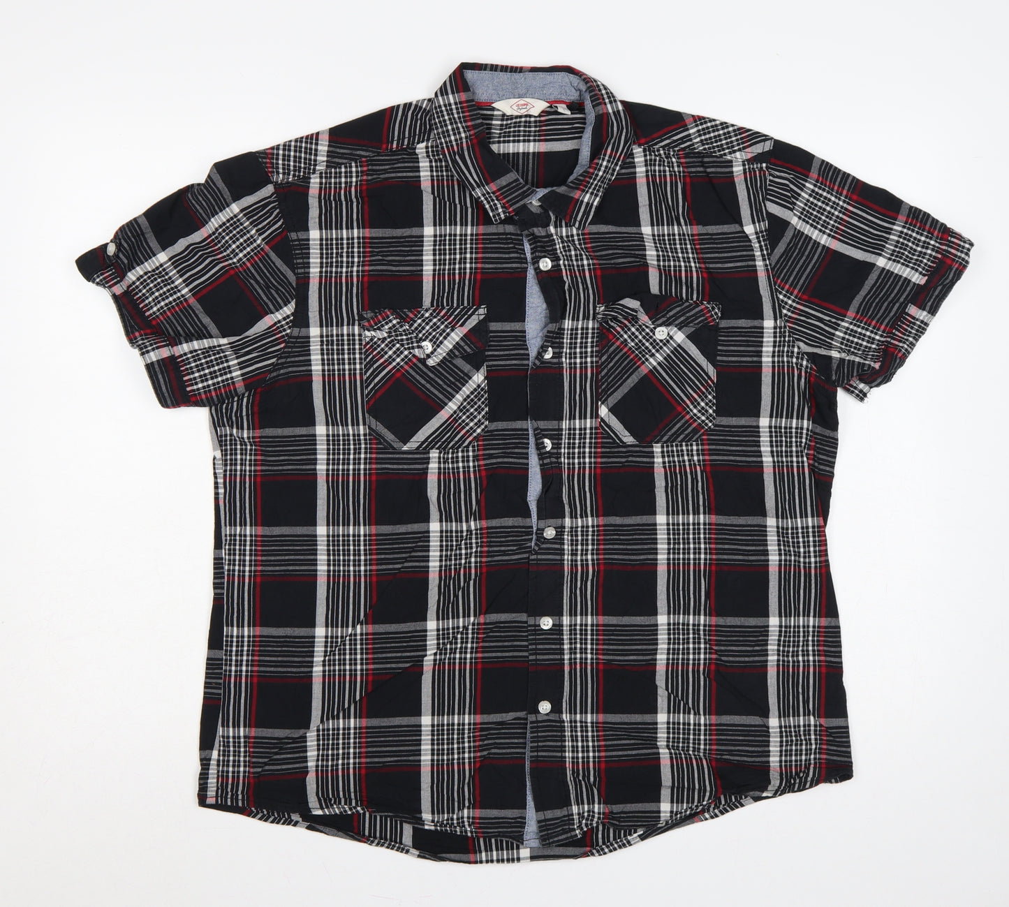 Lee Cooper Men’s Black Plaid Short Sleeve Button-Up Shirt L Cotton