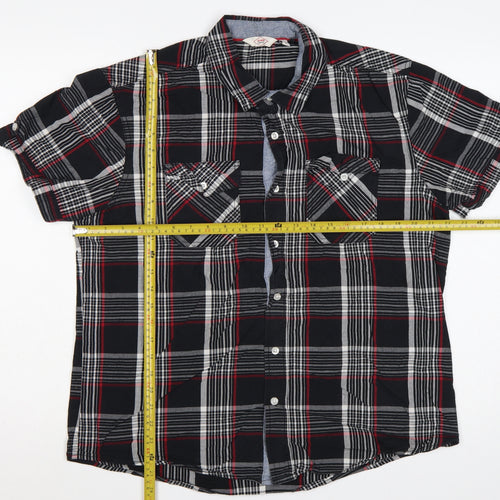 Lee Cooper Men’s Black Plaid Short Sleeve Button-Up Shirt L Cotton