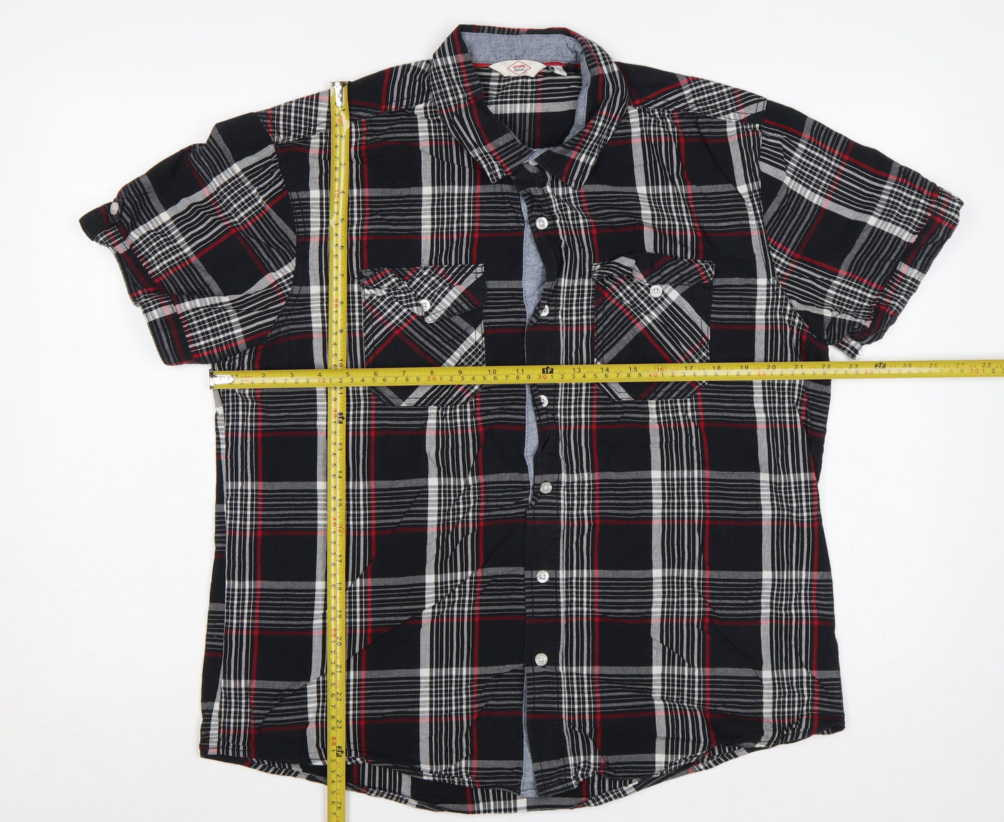 Lee Cooper Men’s Black Plaid Short Sleeve Button-Up Shirt L Cotton