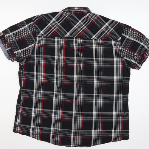 Lee Cooper Men’s Black Plaid Short Sleeve Button-Up Shirt L Cotton
