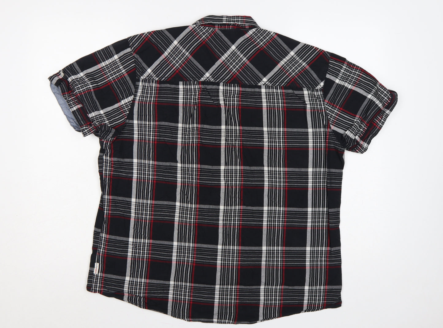 Lee Cooper Men’s Black Plaid Short Sleeve Button-Up Shirt L Cotton