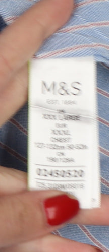 M&S Men’s Blue Striped 3XL Regular Laundered Oxford Shirt
