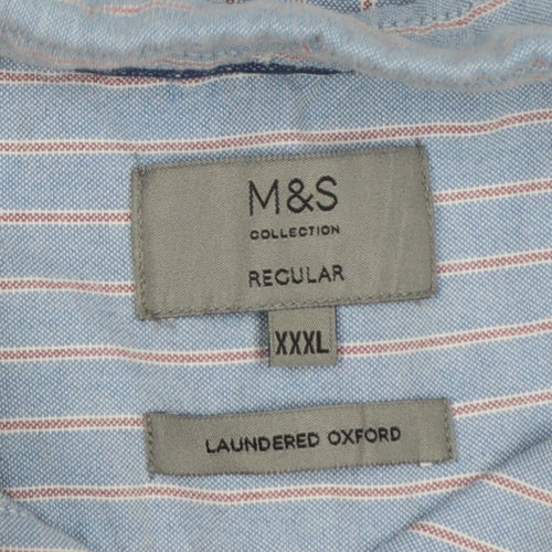 M&S Men’s Blue Striped 3XL Regular Laundered Oxford Shirt