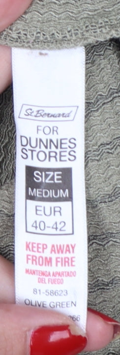 Dunnes Women Green M Striped Button Front Flutter Sleeve Blouse