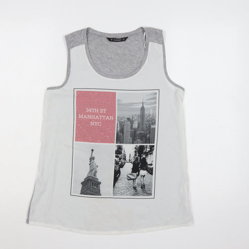 Dunnes Women White Grey NYC Rhinestone Basic Tank Top UK 10