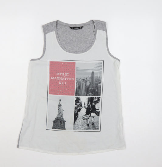 Dunnes Women White Grey NYC Rhinestone Basic Tank Top UK 10