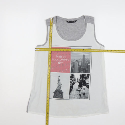 Dunnes Women White Grey NYC Rhinestone Basic Tank Top UK 10