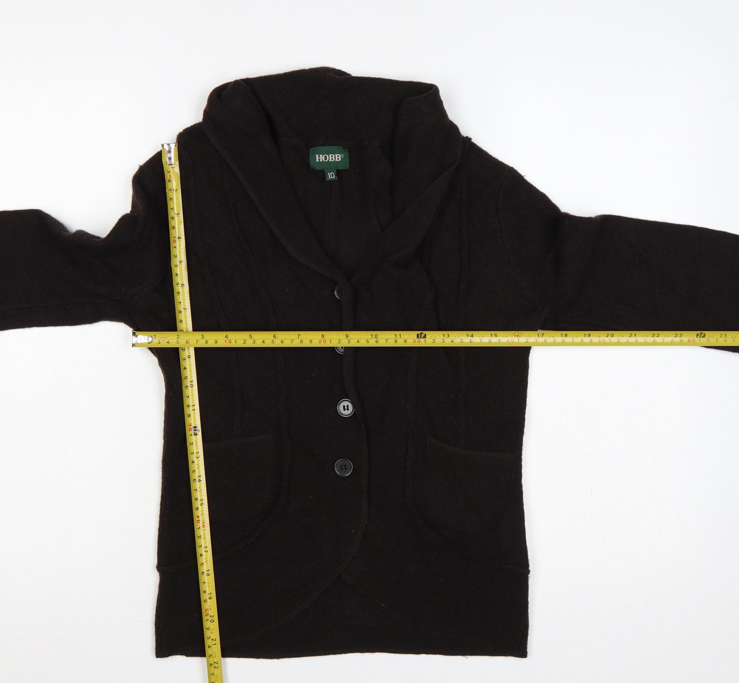Hobbs Women’s Black Merino Wool Cable Knit Button Cardigan UK 10
