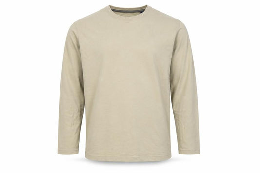 Stone Bay Men’s Beige L Long Sleeve Crew Neck Cotton T-Shirt