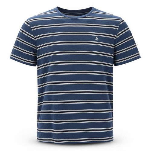 Original Penguin Men's Blue Striped Logo Crew Neck T-Shirt L