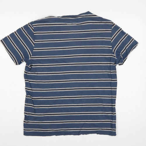 Original Penguin Men's Blue Striped Logo Crew Neck T-Shirt L