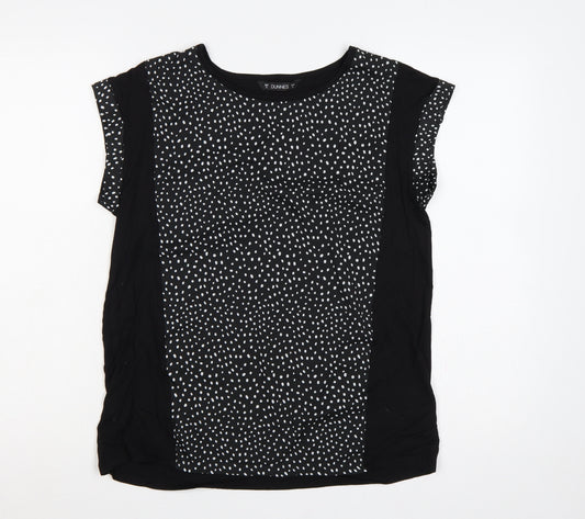 Dunnes Women Black Polka Dot Short Sleeve Slim T-Shirt Size S