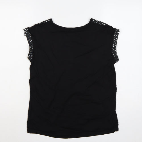 Dunnes Women Black Polka Dot Short Sleeve Slim T-Shirt Size S