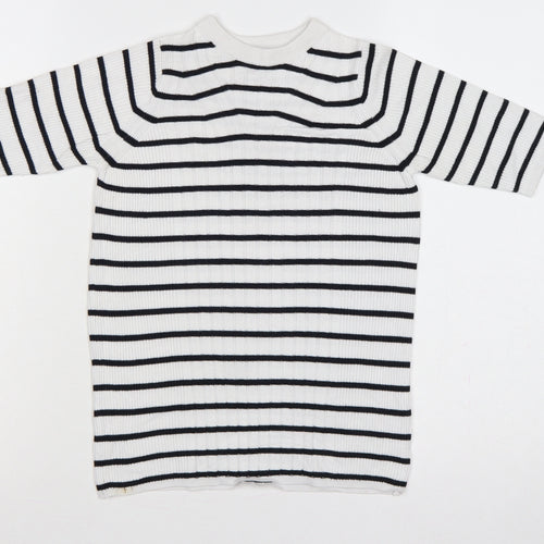 Marks and Spencer Women White Black Stripe Ribbed Jumper Size S