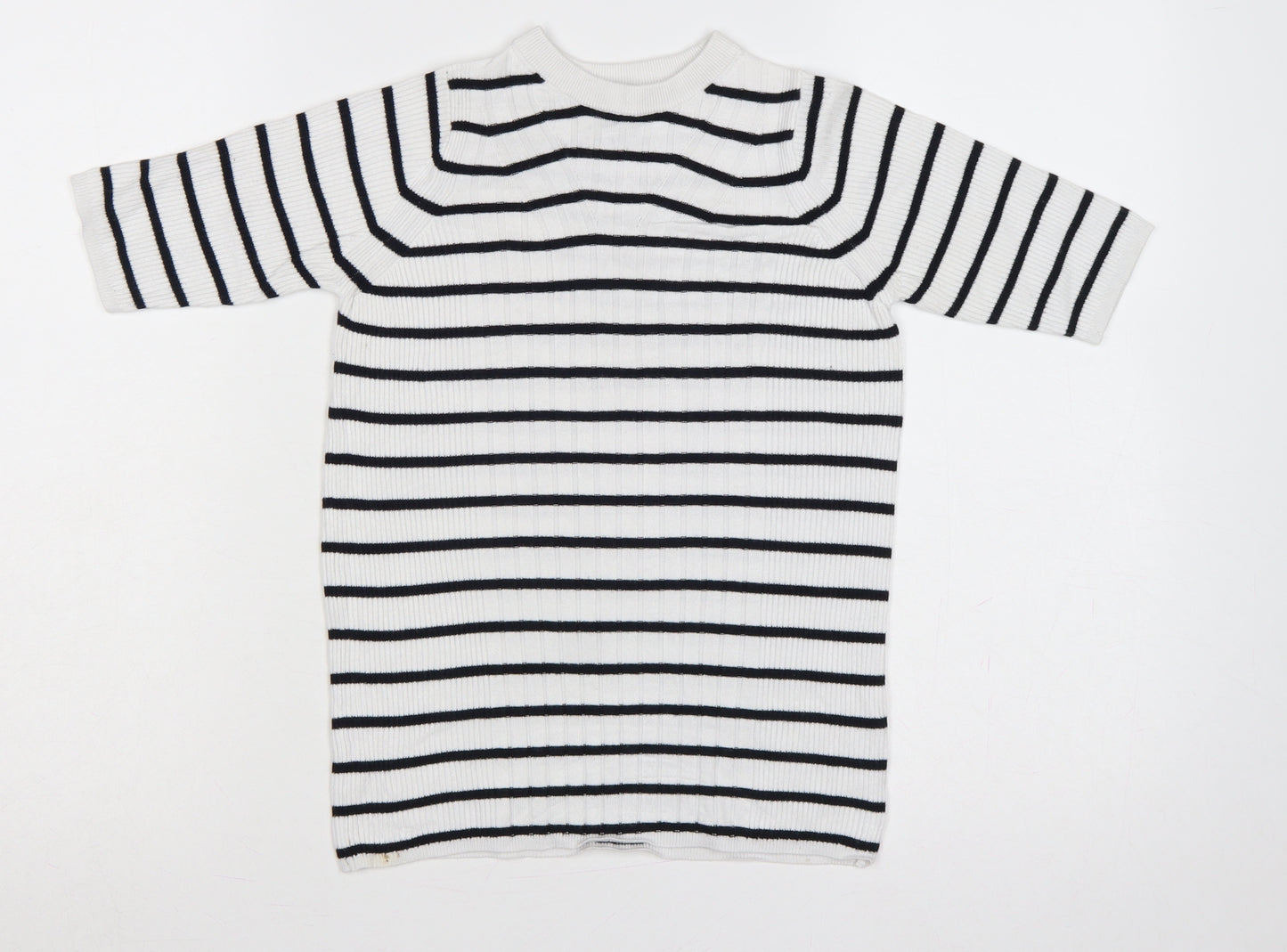 Marks and Spencer Women White Black Stripe Ribbed Jumper Size S