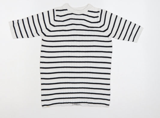 Marks and Spencer Women White Black Stripe Ribbed Jumper Size S