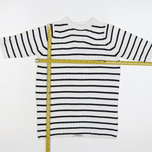 Marks and Spencer Women White Black Stripe Ribbed Jumper Size S