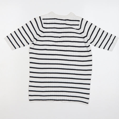 Marks and Spencer Women White Black Stripe Ribbed Jumper Size S
