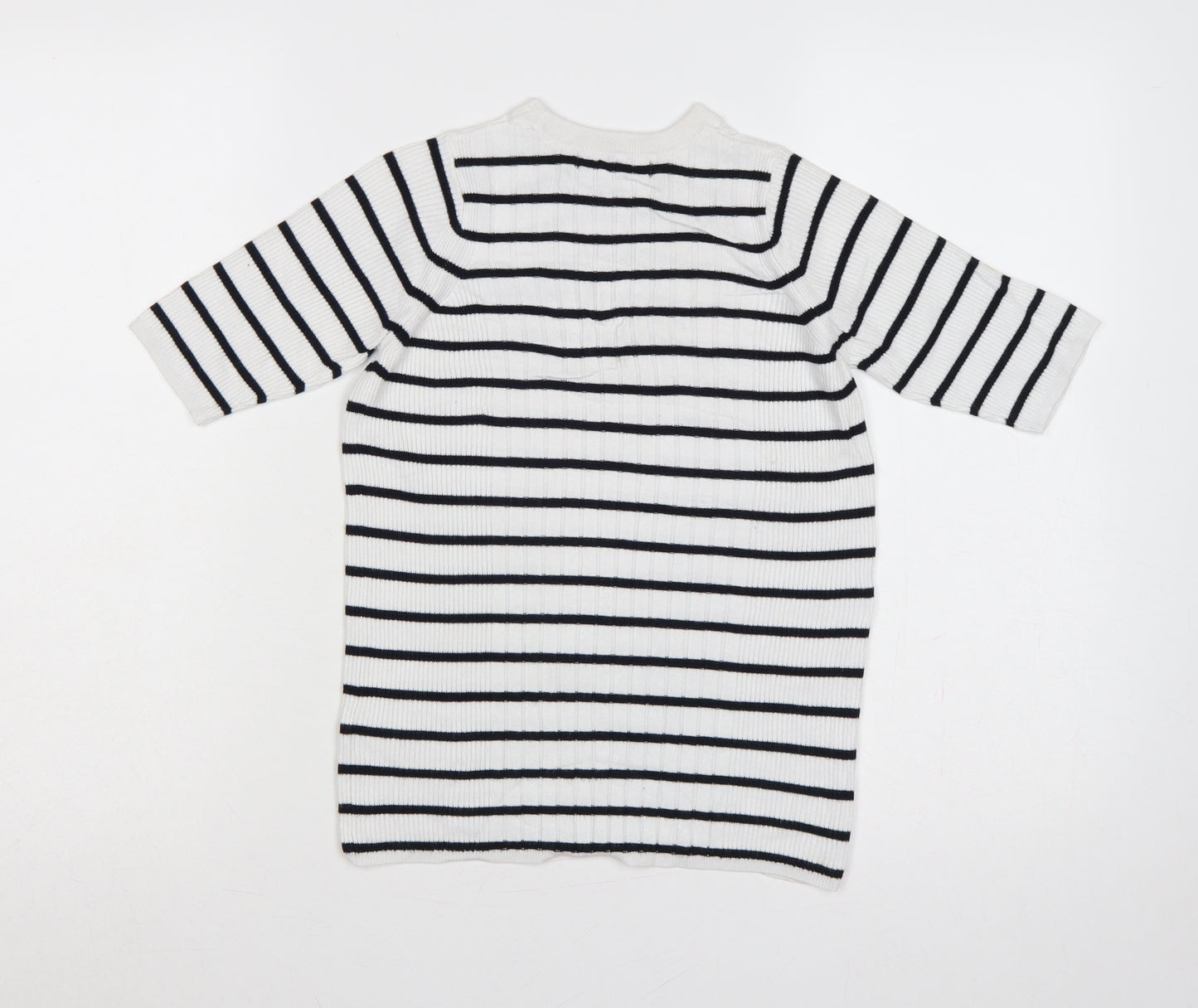 Marks and Spencer Women White Black Stripe Ribbed Jumper Size S