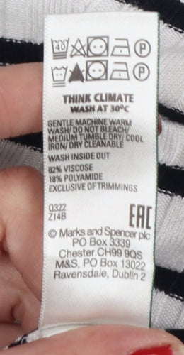 Marks and Spencer Women White Black Stripe Ribbed Jumper Size S