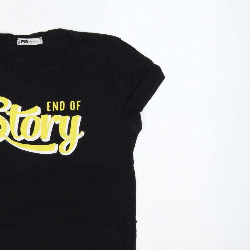 FB Sister Women Black L End Of Story Slogan Slim Fit T-Shirt