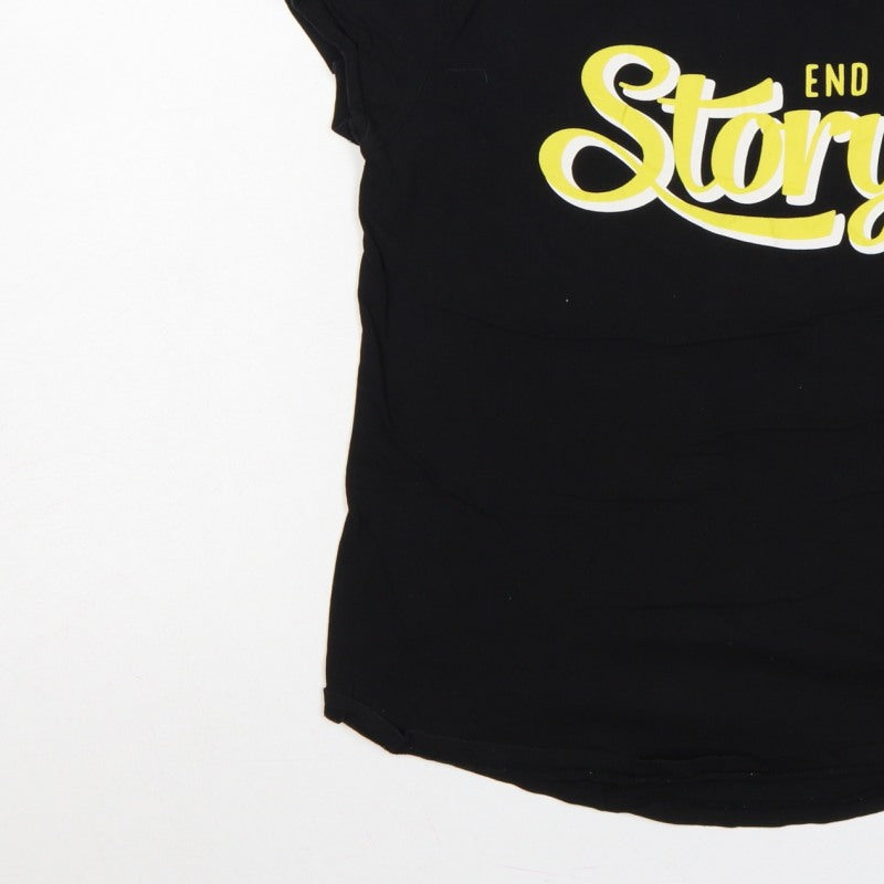FB Sister Women Black L End Of Story Slogan Slim Fit T-Shirt