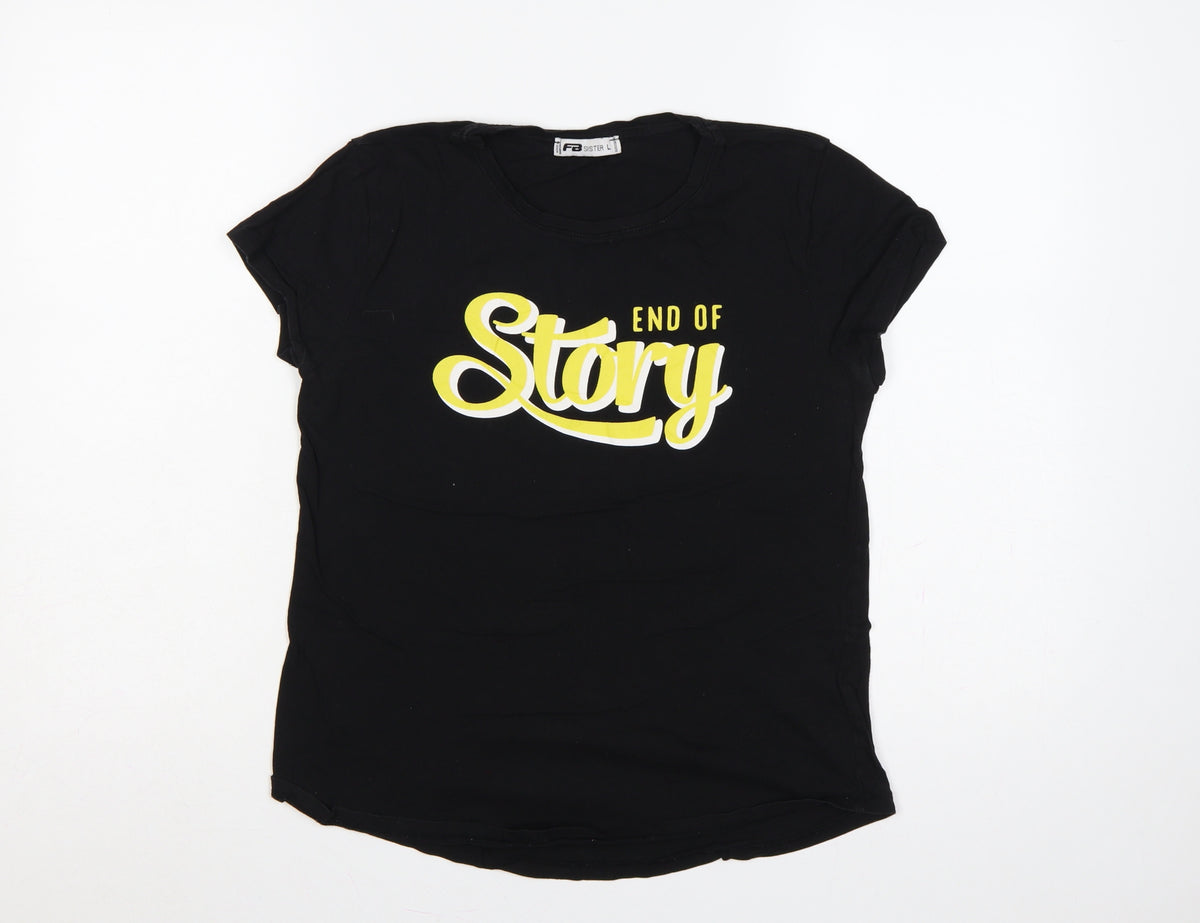 FB Sister Women Black L End Of Story Slogan Slim Fit T-Shirt
