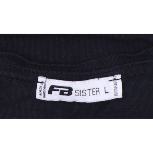 FB Sister Women Black L End Of Story Slogan Slim Fit T-Shirt