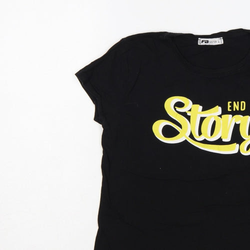 FB Sister Women Black L End Of Story Slogan Slim Fit T-Shirt