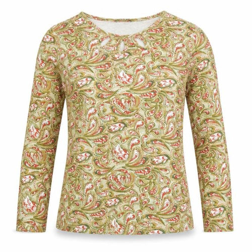 Isle Essentials Women Multicoloured S Paisley Keyhole Long Sleeve Top