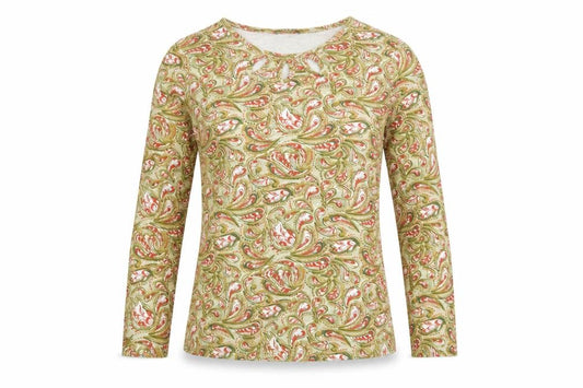 Isle Essentials Women Multicoloured S Paisley Keyhole Long Sleeve Top