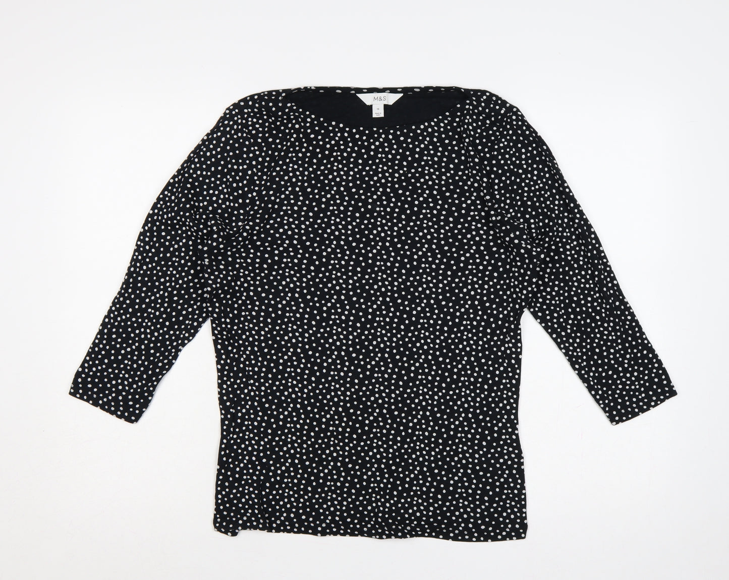 Marks and Spencer Women's Black UK 16 Polka Dot 3/4 Sleeve Blouse