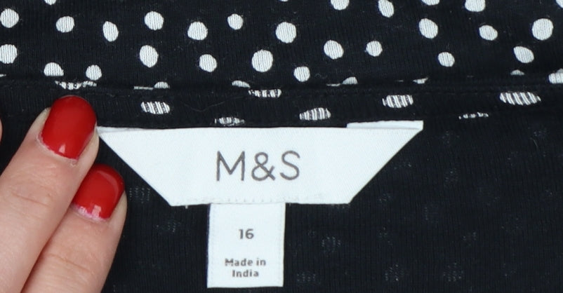 Marks and Spencer Women's Black UK 16 Polka Dot 3/4 Sleeve Blouse