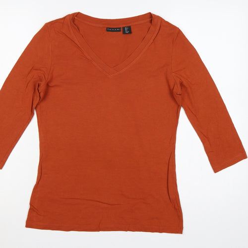 Tahari Women’s Orange UK L V-Neck 3/4 Sleeve Stretch Jersey Top