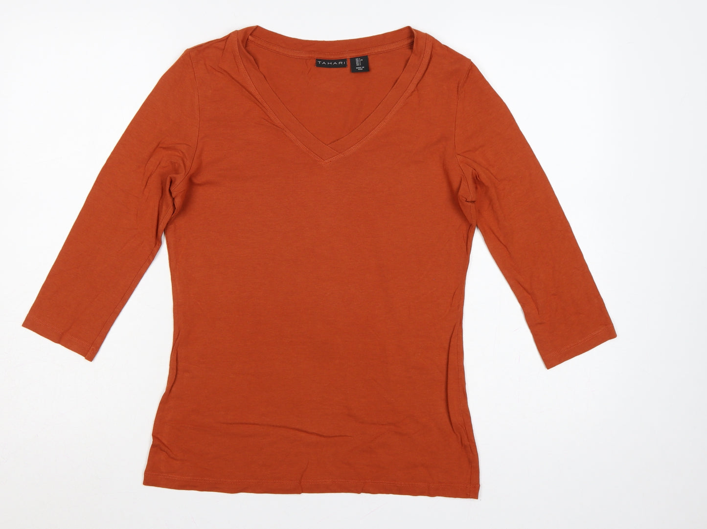 Tahari Women’s Orange UK L V-Neck 3/4 Sleeve Stretch Jersey Top